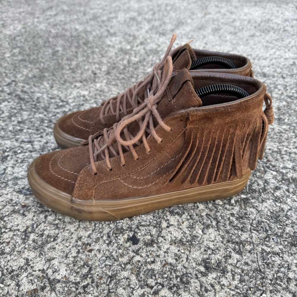Vans Sk-8 Hi Moccasin Sneaker Women's Sz 7 (Mens 5.5) Brown Suede Fringe Sneaker - Picture 4 of 13
